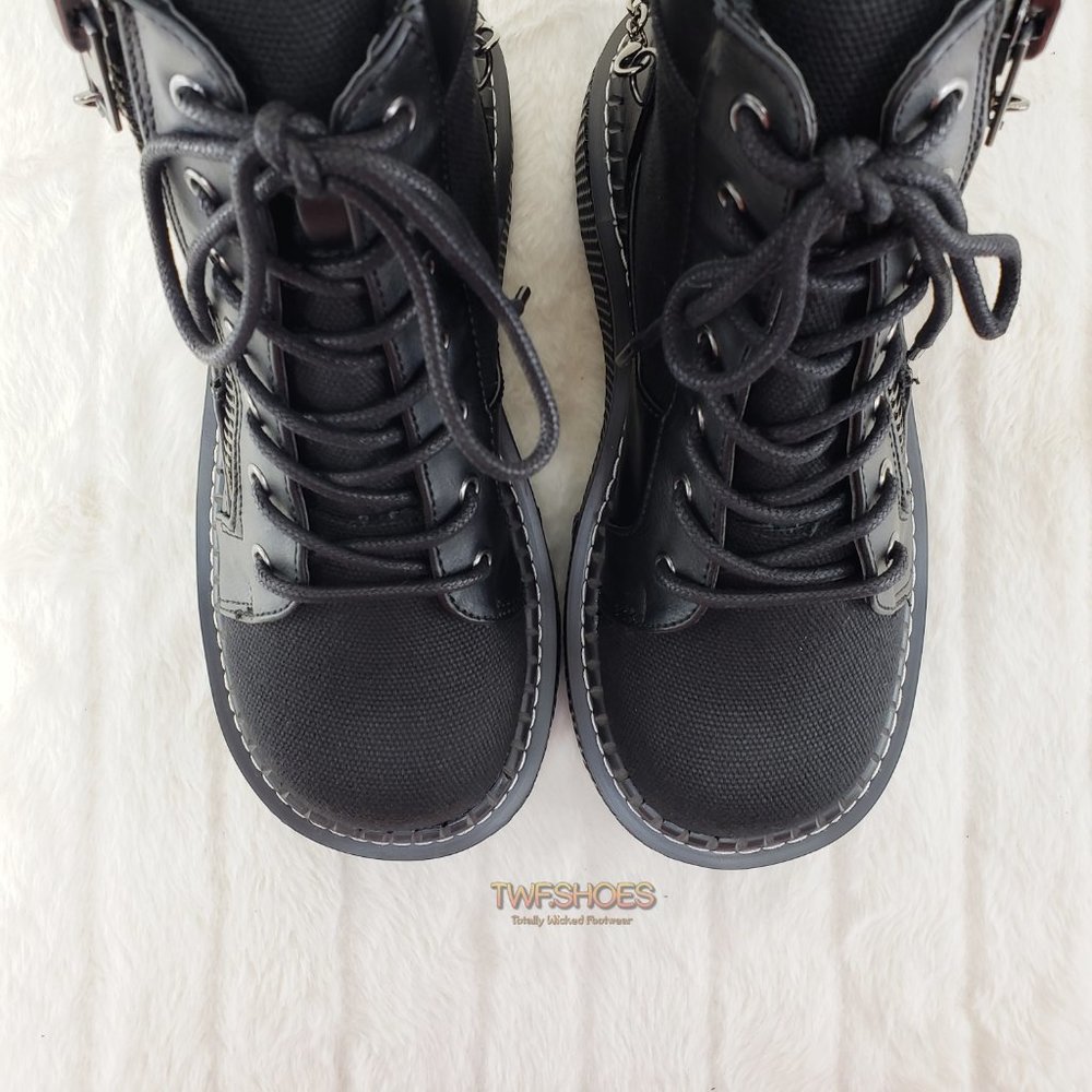 Emily Black Canvas Chain Goth 2" Platform Ankle Boots 114x - Picture 6 of 16